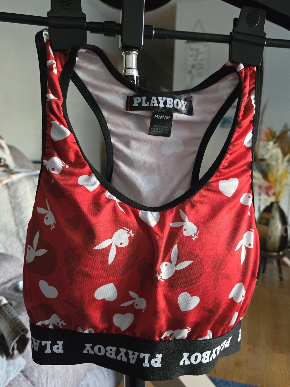 PLAYBOY Red & White Bunny Heart Racerback Bralette
